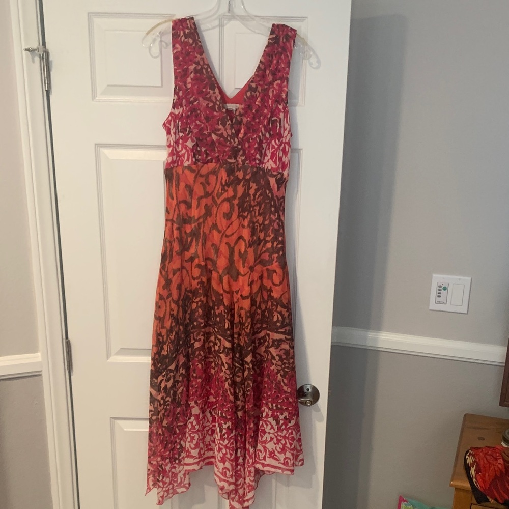 Elegant Orange and Pink Sleeveless Dress